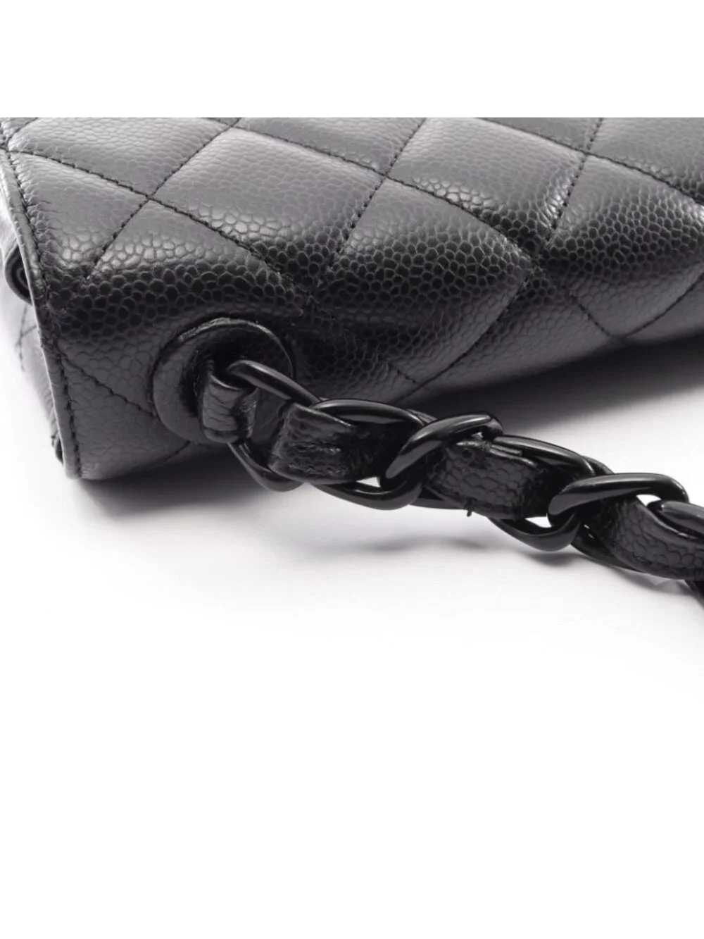 Chanel Shoulder Bag Quilted Single Flap Plastic Chain Black Caviar